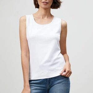 Lafayette 148 New York Cotton Scoop Neck Tank Size M  White Sleeveless Stretchy